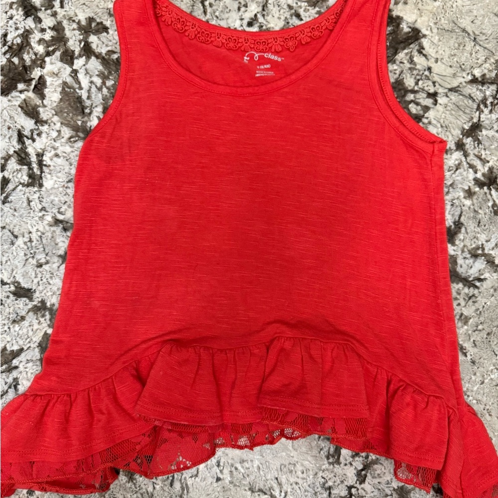 Girls Red  Ruffle Hem tank Top - Picture 4 of 4